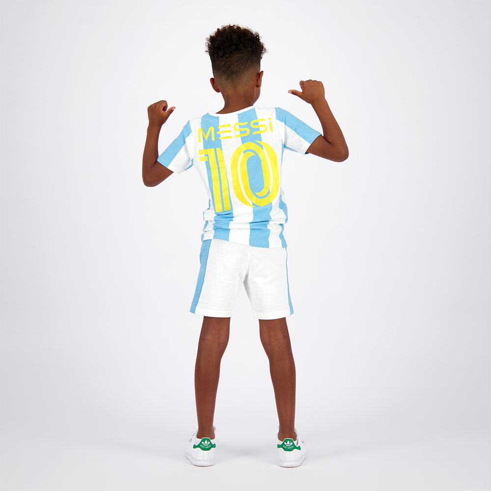 Polera Manga Corta Niño Argentina Blanco Con Amarillo Messi